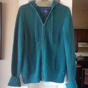 American Eagle Outfitters zip up sweater w/ hood in teal XXL